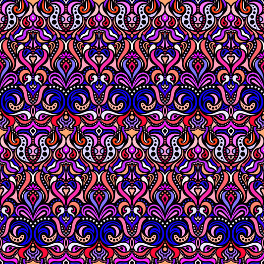 Blue - Purple - Pink Abstract Doodle Fabric 1011.4
