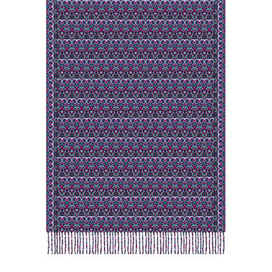Pink - Blue Abstract Doodle Scarf with Tassels