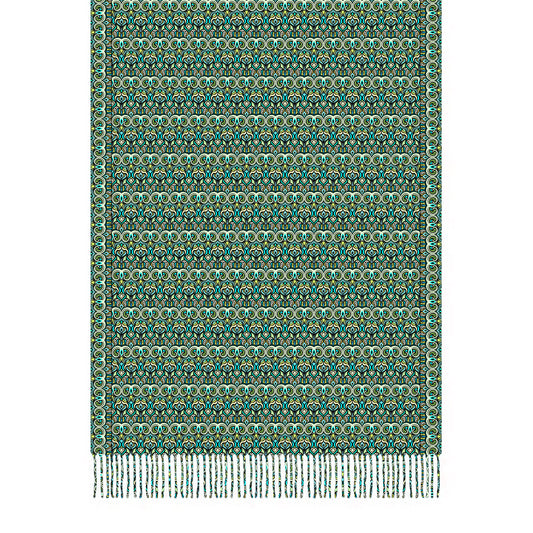 Turquoise - Green - Yellow Abstract Doodle Scarf with Tassels