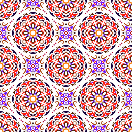 Red - Purple - Brown Mandala Fabric - 160i