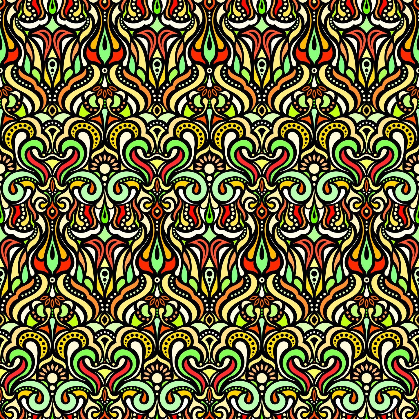Green - Red - Yellow Abstract Doodle Fabric 1012