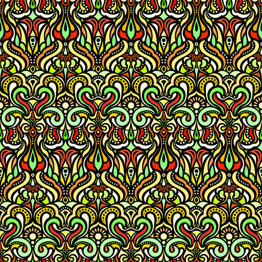 Green - Red - Yellow Abstract Doodle Fabric 1012