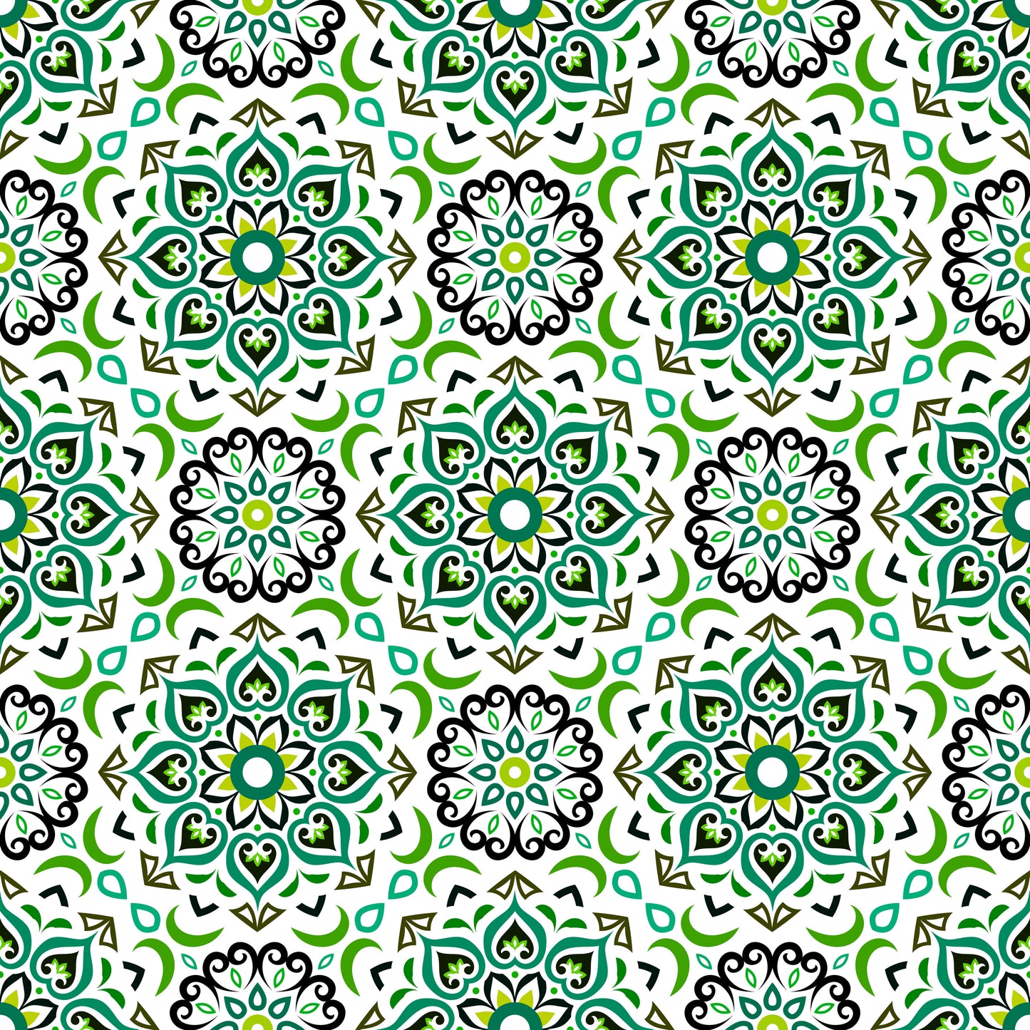 Green - Turquoise Mandala Fabric - 213i