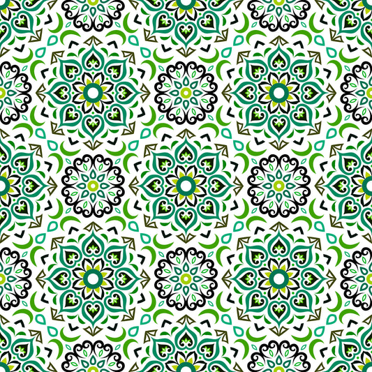 Green - Turquoise Mandala Fabric - 213i
