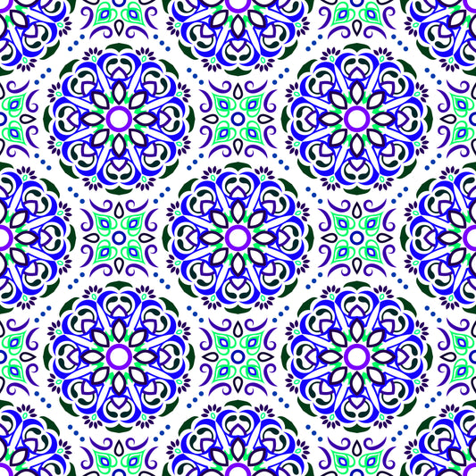 Blue - Turquoise - Purple Mandala Fabric - 160i