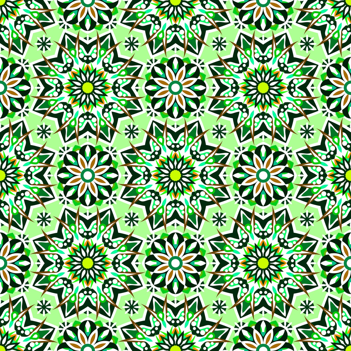 Green - Orange - Brown Mandala Fabric - 122i