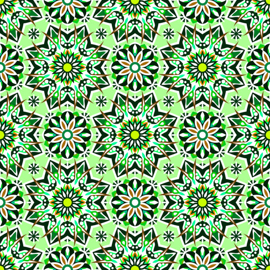 Green - Orange - Brown Mandala Fabric - 122i