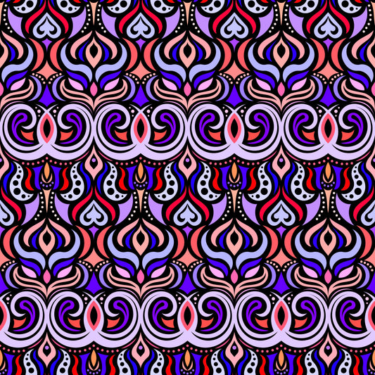 Red - Purple - Blue Abstract Doodle Fabric 1009.7
