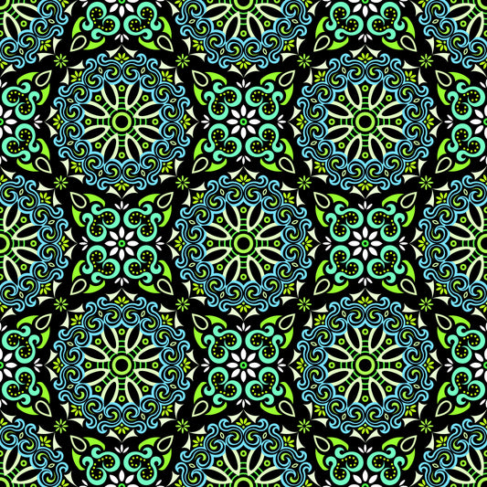Turquoise - Blue - Green Mandala Fabric - 166