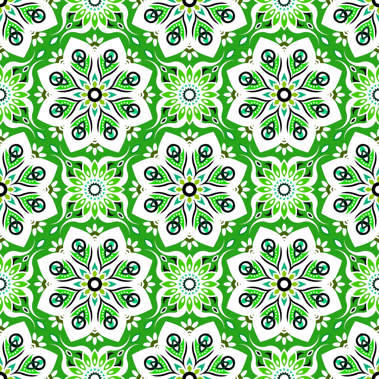 Green - Turquoise Mandala Fabric - 236i
