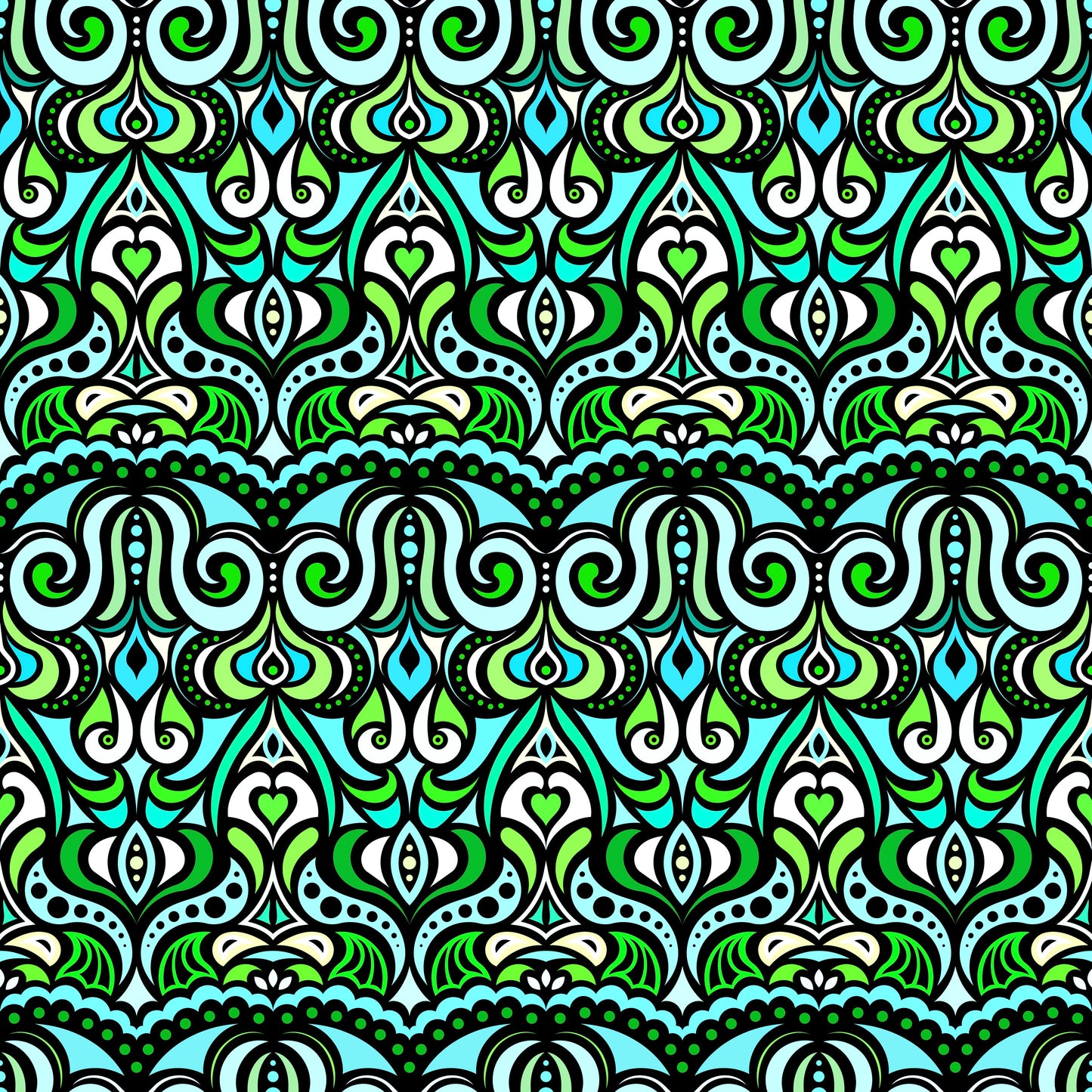 Turquoise - Green Abstract Doodle Fabric 1010.2
