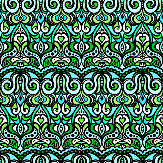 Turquoise - Green Abstract Doodle Fabric 1010.2