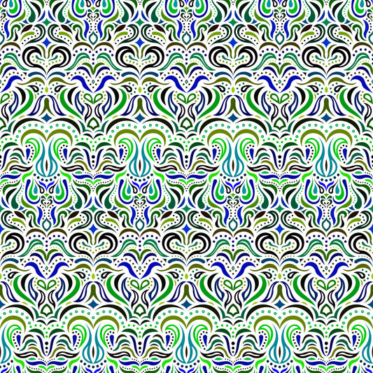 Green - Blue Abstract Doodle Fabric 1013.2i