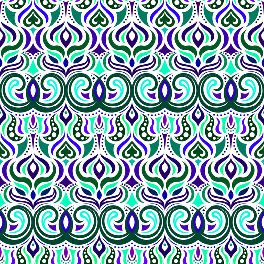 Turquoise - Blue - Purple Abstract Doodle Fabric 1009.7i