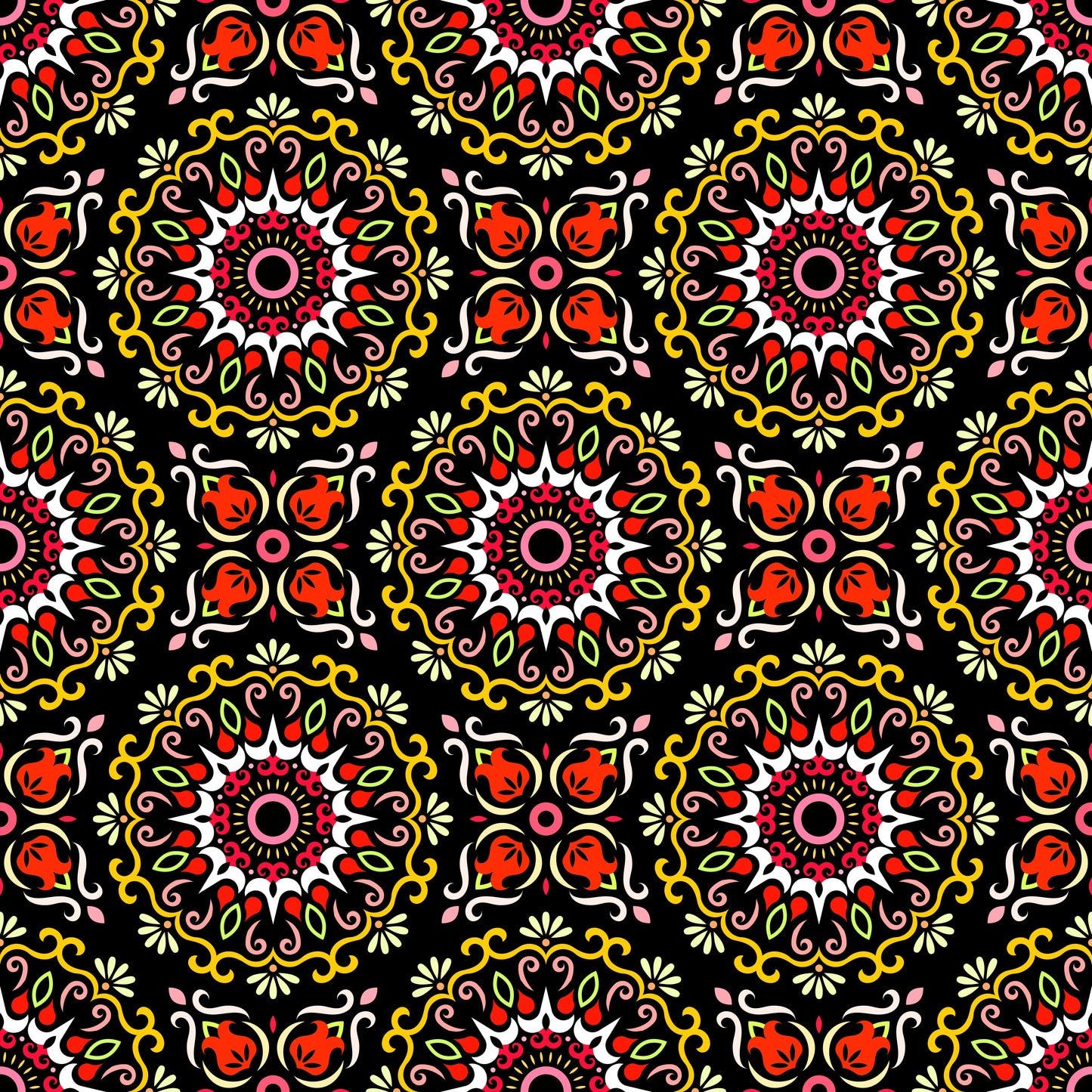 Yellow - Red Mandala Fabric - 174