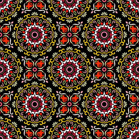 Yellow - Red Mandala Fabric - 174