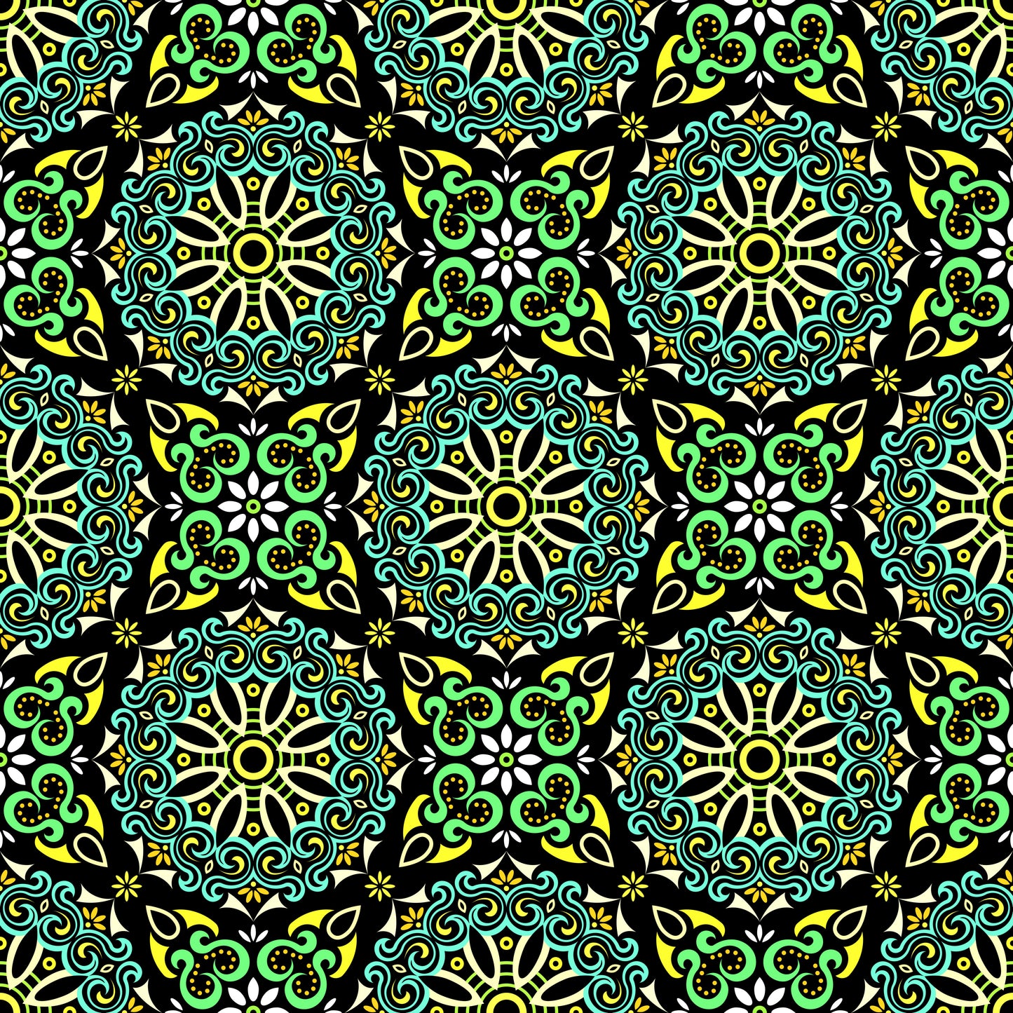 Turquoise - Yellow - Green Mandala Fabric - 166