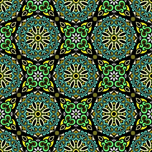 Turquoise - Yellow - Green Mandala Fabric - 166