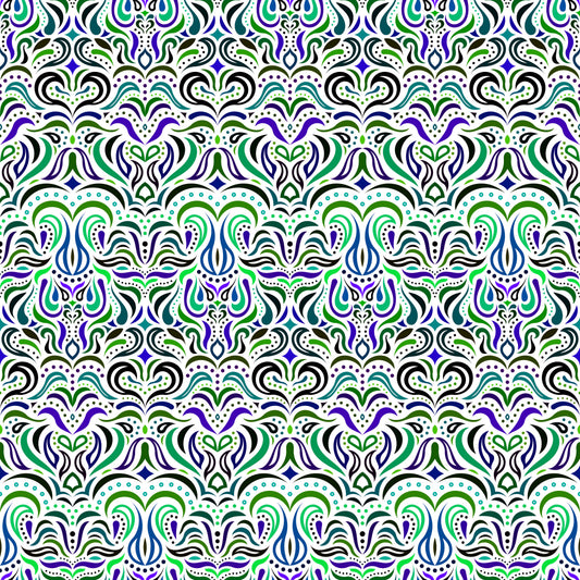 Turquoise - Green - Blue Abstract Doodle Fabric 1013.2i