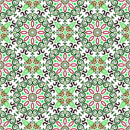 Green - Red Mandala Fabric - 138i