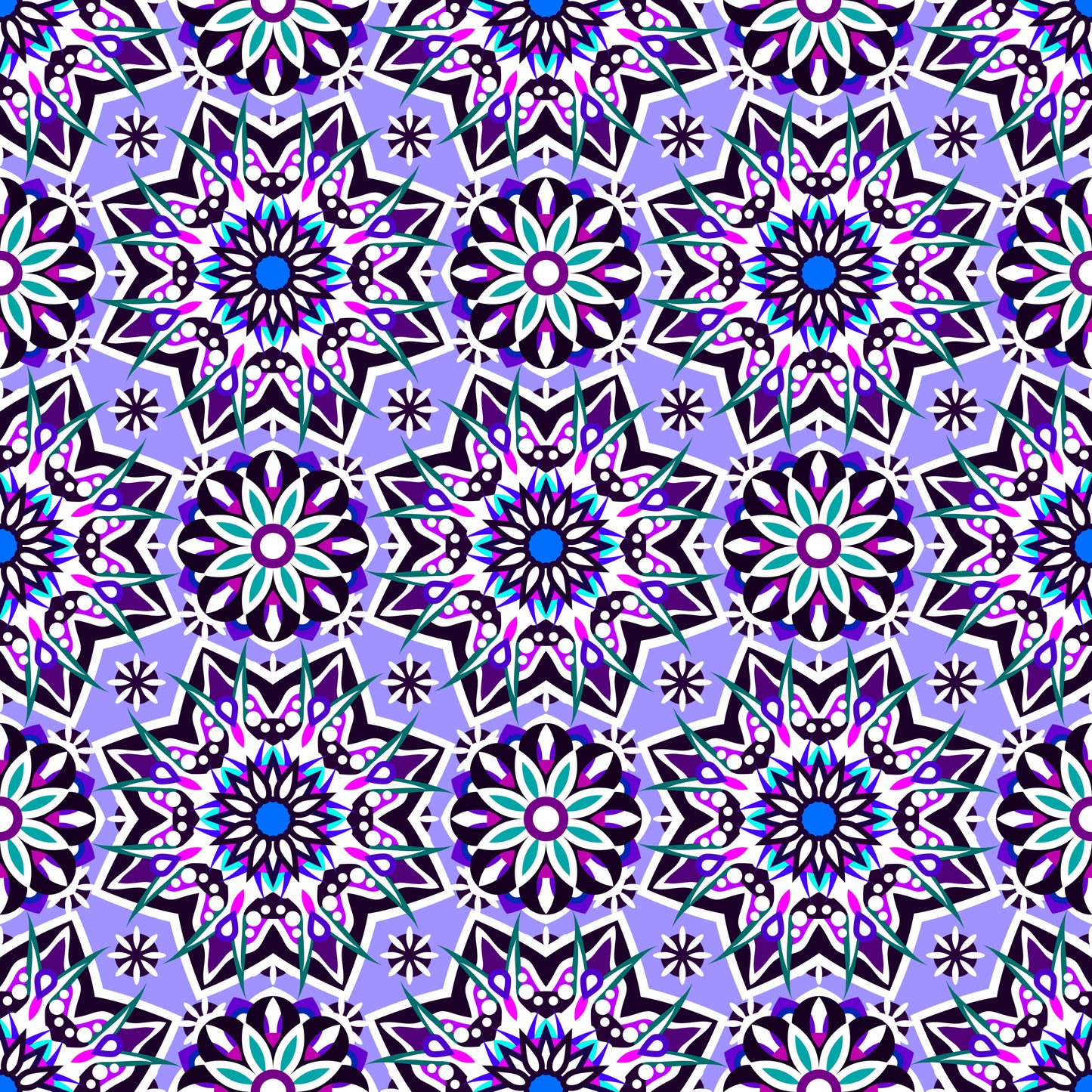 Purple - Turquoise - Blue Mandala Fabric - 122i