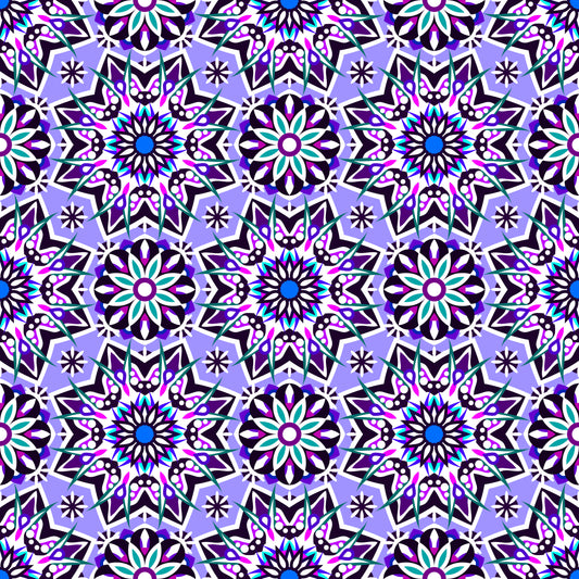 Purple - Turquoise - Blue Mandala Fabric - 122i