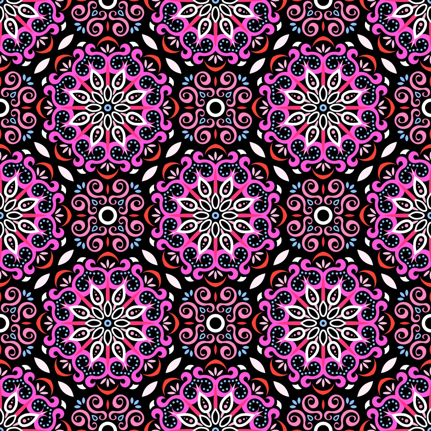 Pink - Red - Blue Mandala Fabric - 165