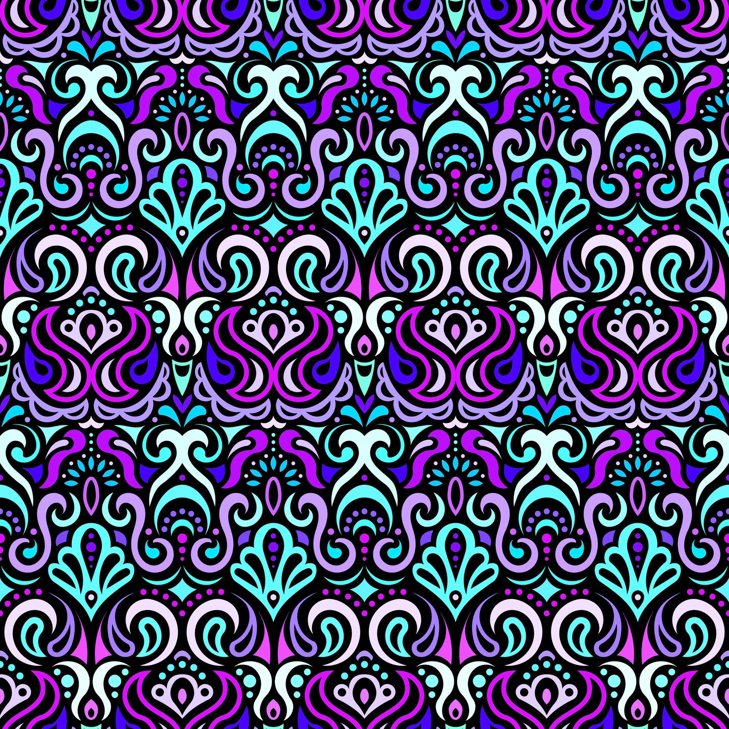 Turquoise - Purple - Blue Abstract Doodle Fabric 1002