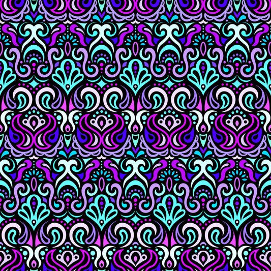 Turquoise - Purple - Blue Abstract Doodle Fabric 1002