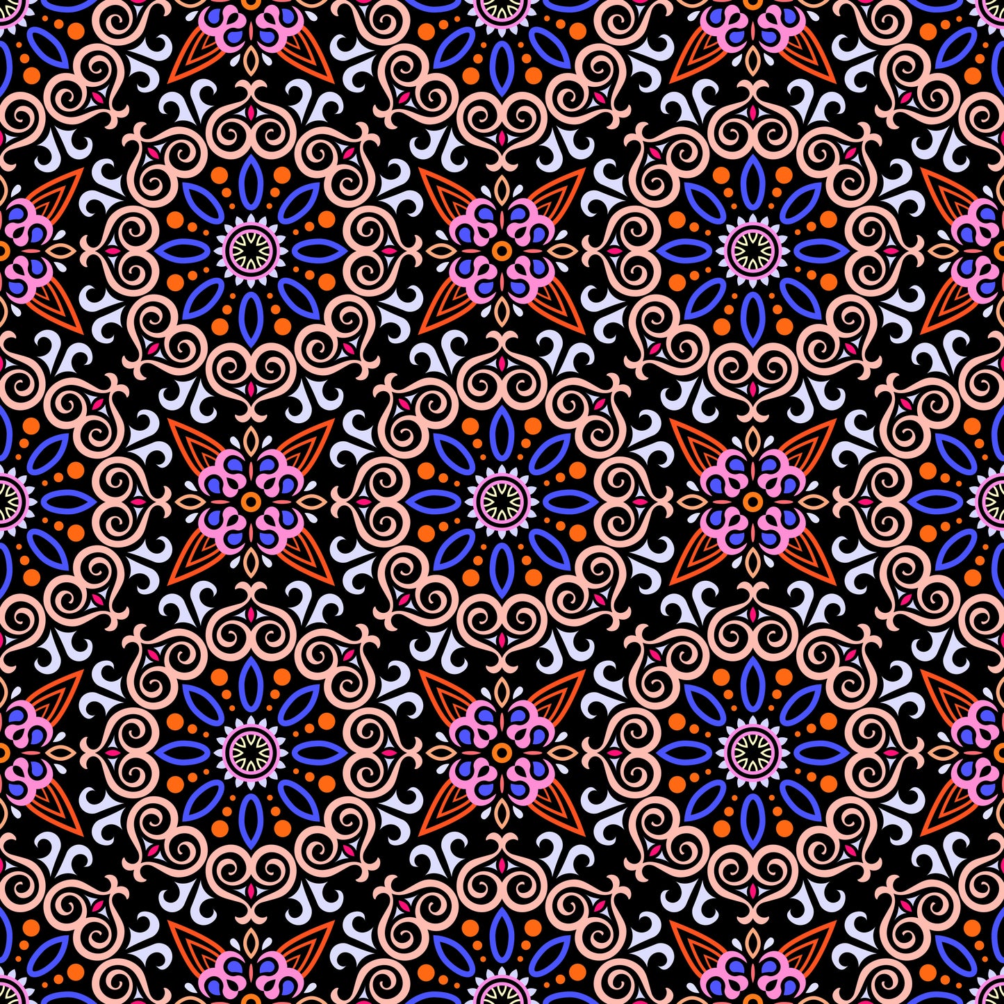 Orange - Blue - Pink Mandala Fabric - 138