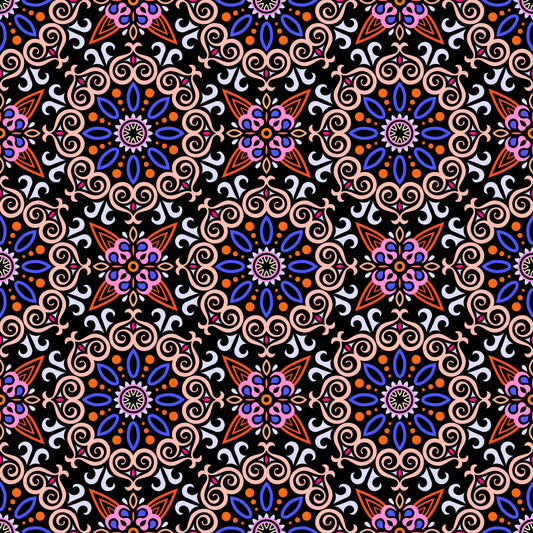 Orange - Blue - Pink Mandala Fabric - 138