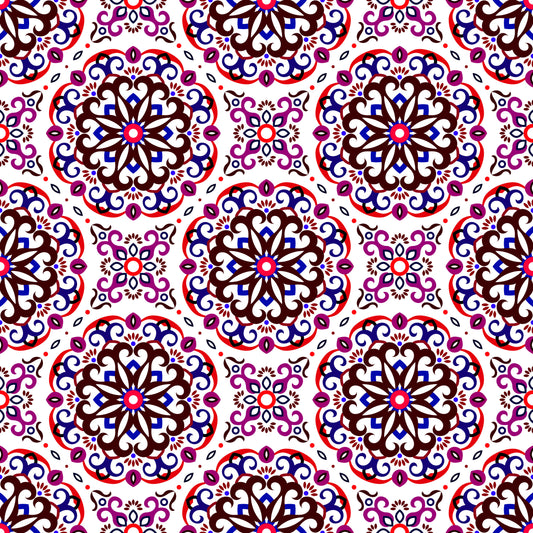 Red - Blue - Maroon Mandala Fabric - 188i