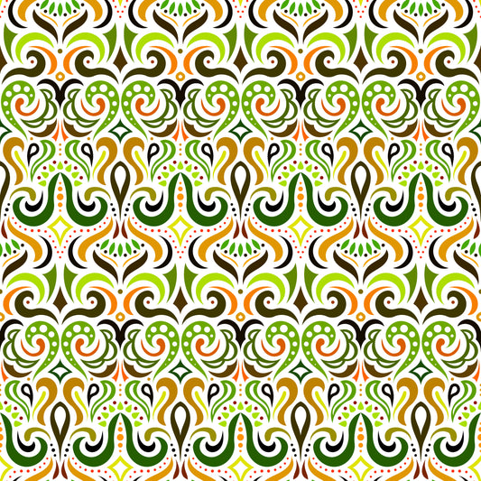 Orange - Green Abstract Doodle Fabric 1001i