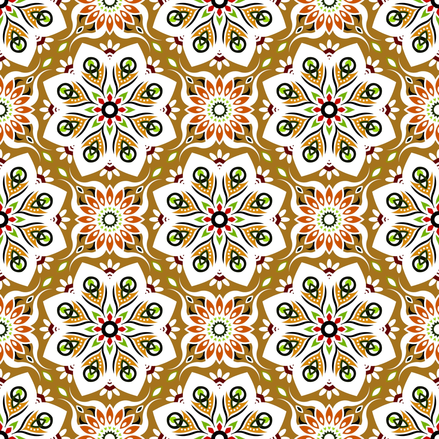Yellow - Orange - Green Mandala Fabric - 236i
