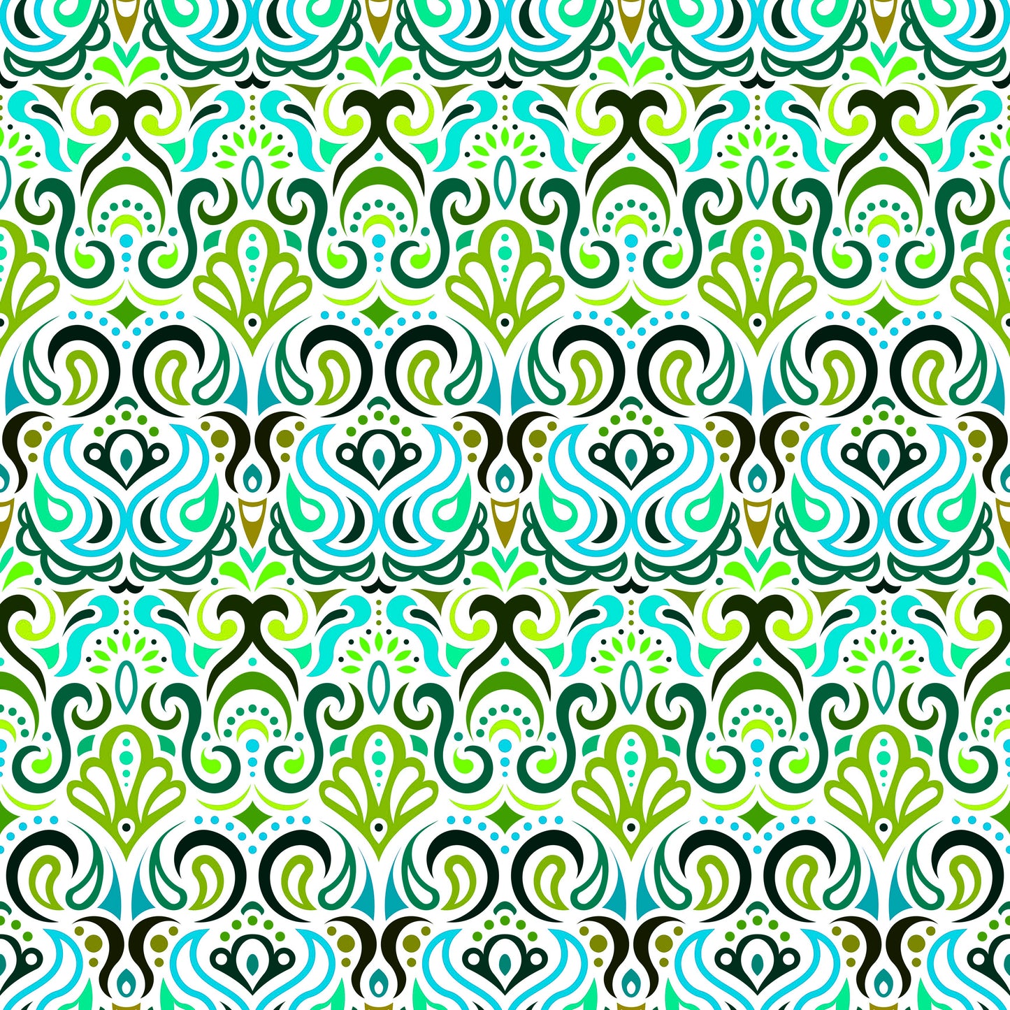 Green - Turquoise Abstract Doodle Fabric 1002i