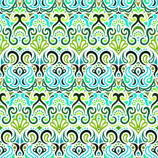 Green - Turquoise Abstract Doodle Fabric 1002i