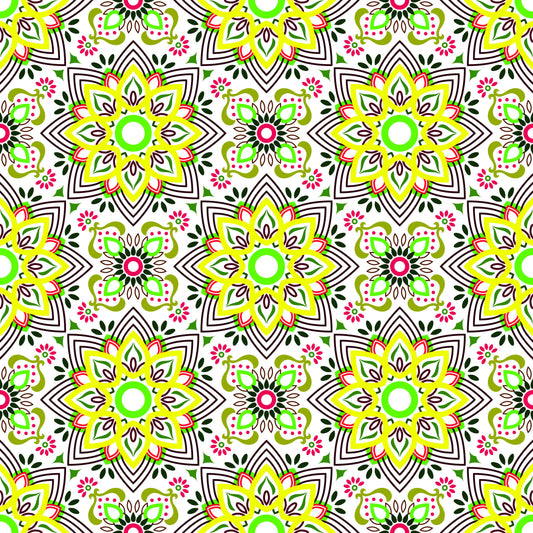 Yellow - Red - Green Mandala Fabric - 145i