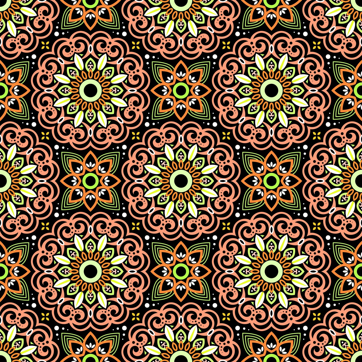 Orange - Green Mandala Fabric - 149