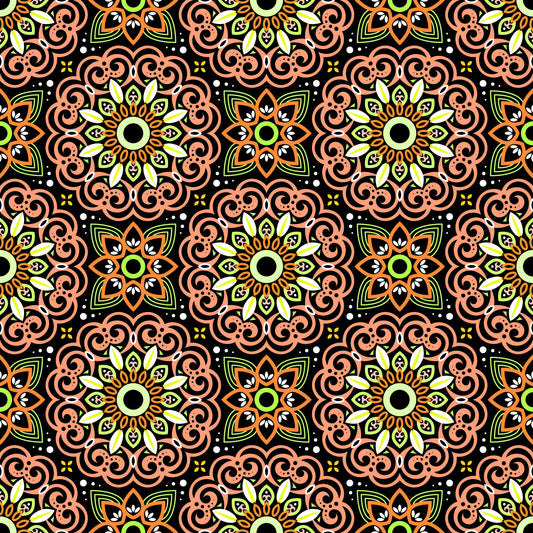 Orange - Green Mandala Fabric - 149