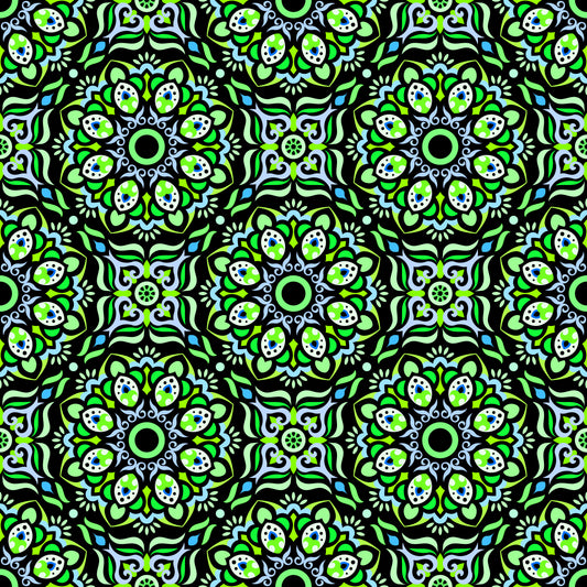 Green - Blue Mandala Fabric - 186