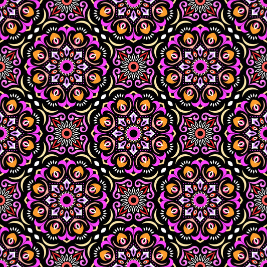 Pink - Orange Mandala Fabric - 209
