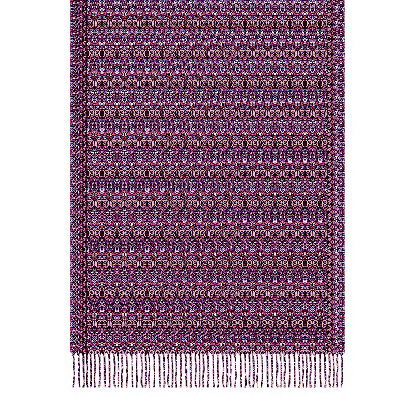 Pink - Purple - Red Abstract Doodle Scarf with Tassels