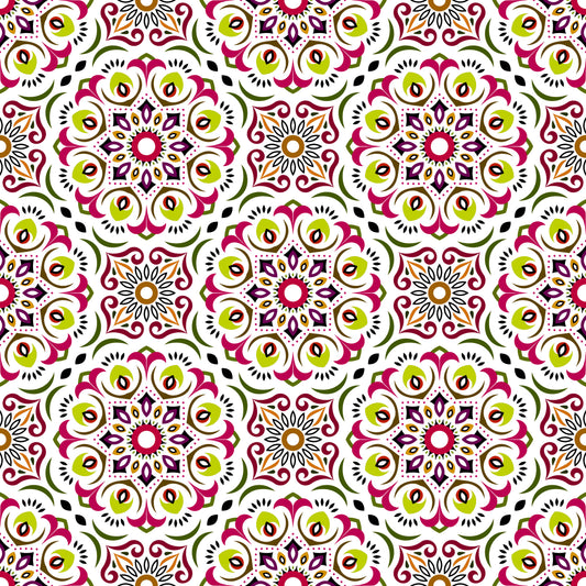 Red - Green - Yellow Mandala Fabric - 209i
