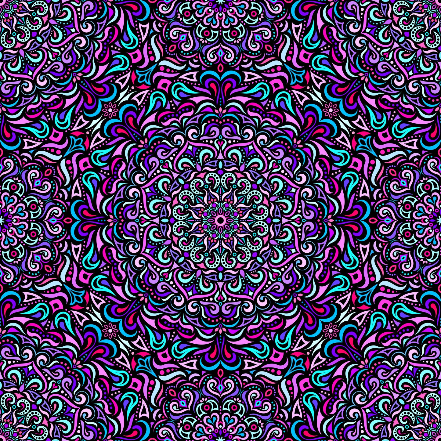 Purple - Turquoise - Pink Mandala Fabric 2005