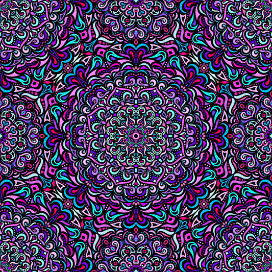 Purple - Turquoise - Pink Mandala Fabric 2005