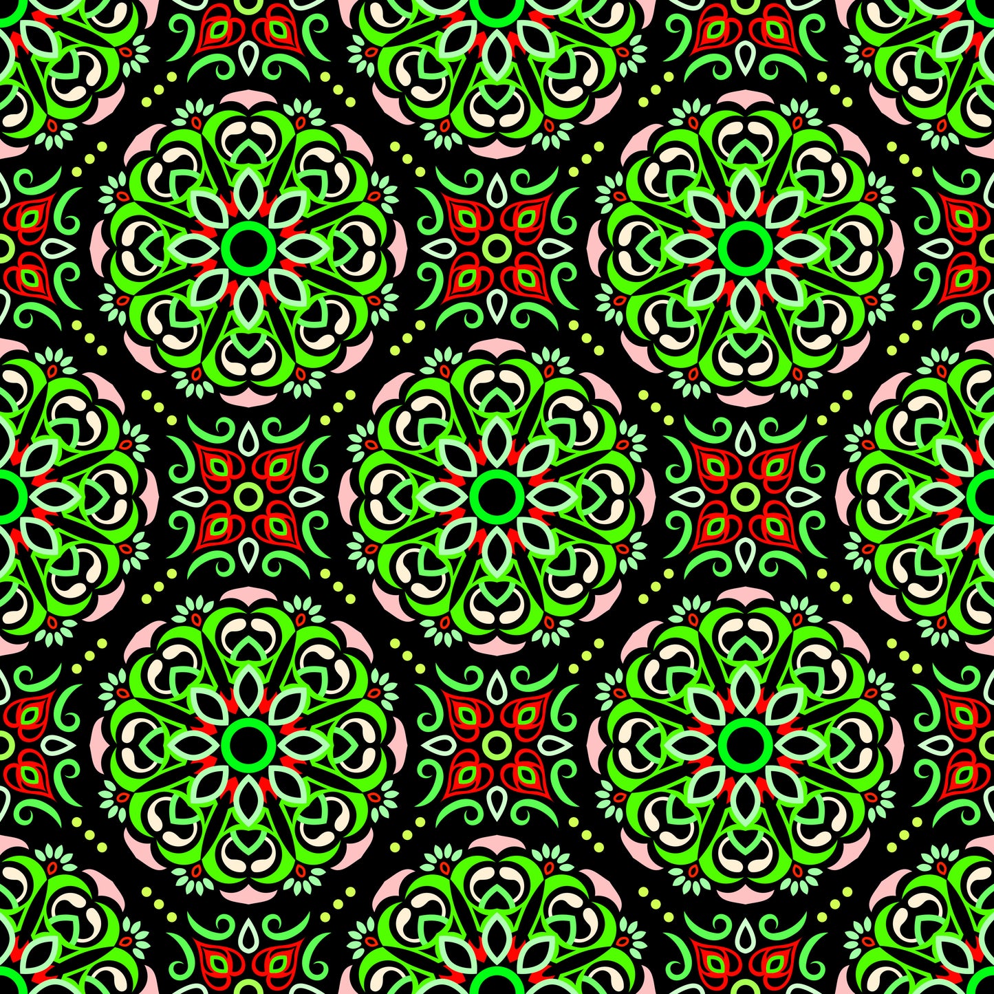 Green - Red Mandala Fabric - 160