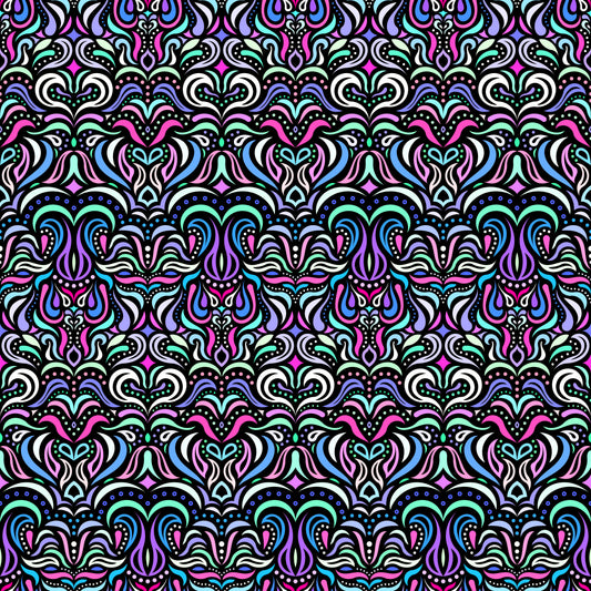 Turquoise - Purple - Blue Abstract Doodle Fabric 1013.2