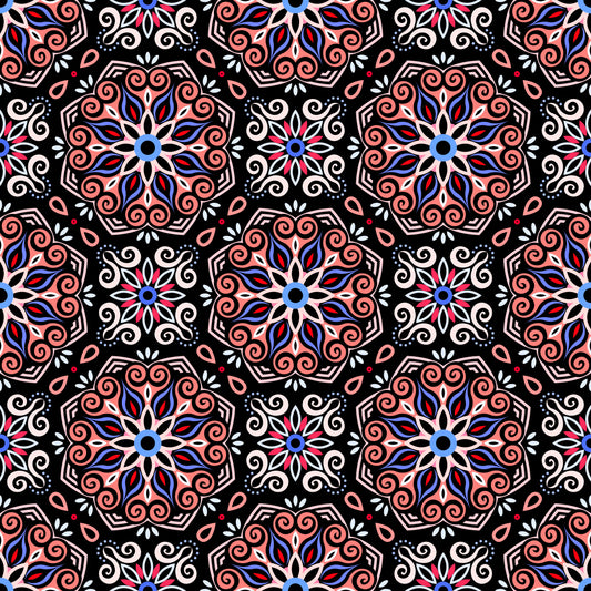 Red - Blue Mandala Fabric - 203