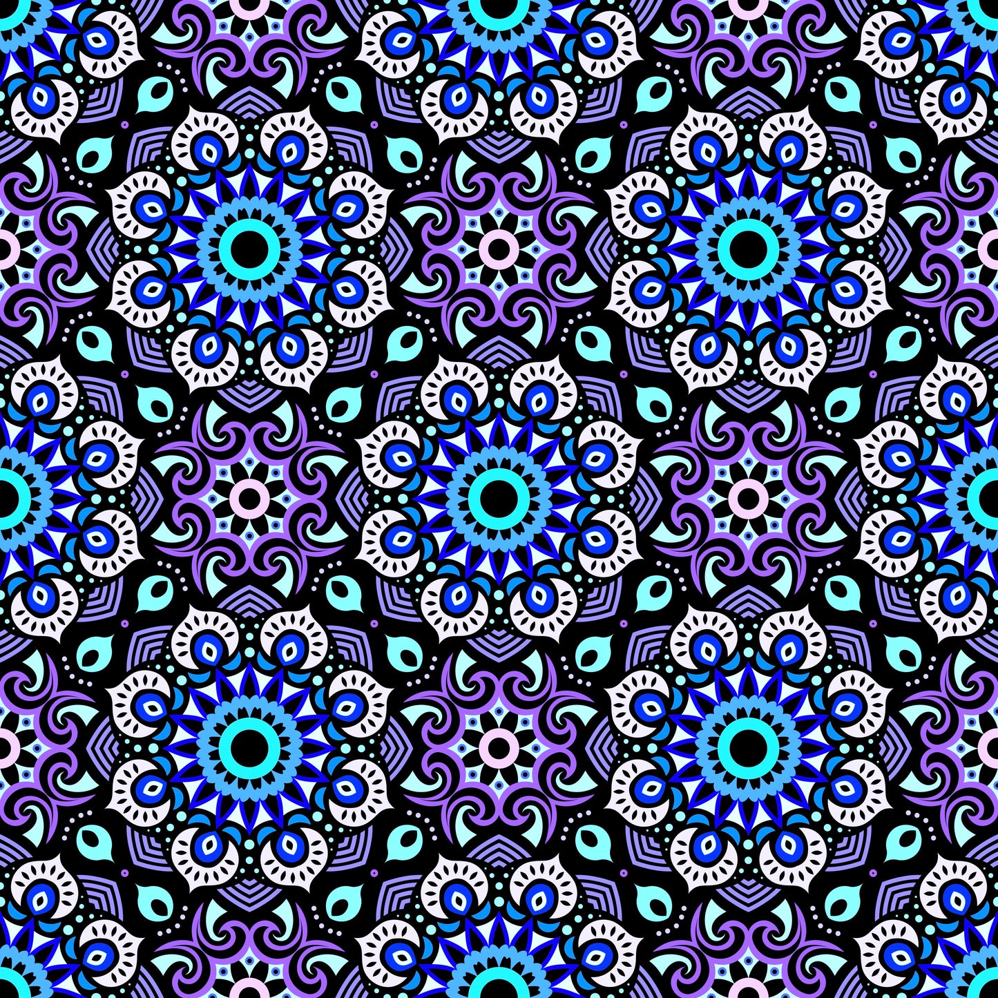 Blue - Turquoise - Purple Mandala Fabric - 193