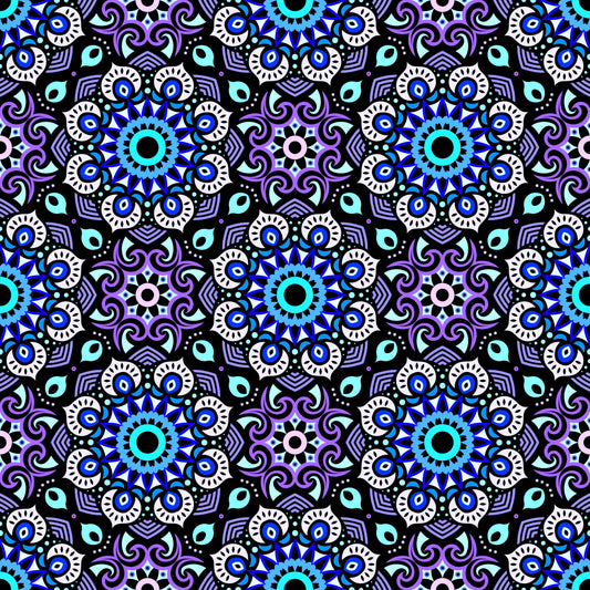 Blue - Turquoise - Purple Mandala Fabric - 193